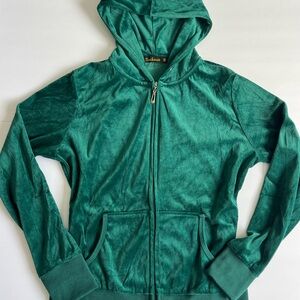 Green Velvet Zip Up Tracksuit Jacket / Hoodie